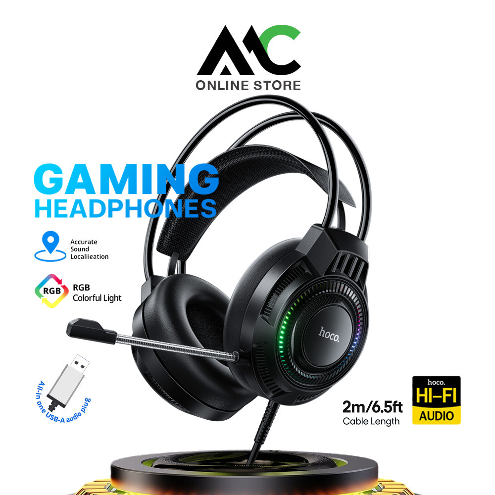 HOCO HK85 หูฟังเกมมิ่ง ไฟ RGB ลำโพง 40mm ไมค์ชัด เบสแน่น เสียบสาย USB หูฟังครอบหู หูฟังเล่นเกม