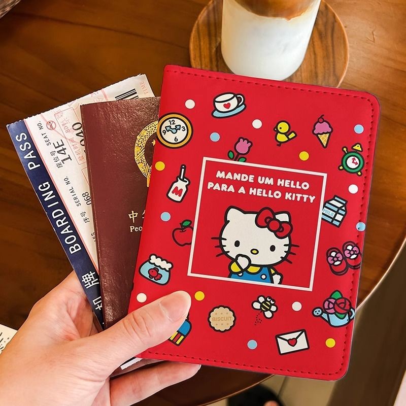 Sanrio Katie การ์ตูนหนังสือเดินทางคลิปใบรับรองกระเป๋า Sanrio Hello Kitty การ์ตูนผู้ถือหนังสือเดินทาง