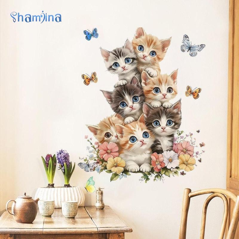 [Shamjina] Cat Wall Decals สติ๊กเกอร์ติดผนังลูกแมวที่ถอดออกได้, ทันสมัย, ตกแต่งภาพจิตรกรรมฝาผนัง PVC