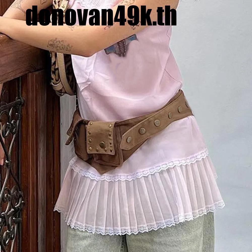 DODONVAN49K Grunge Bum Belt, Cotton Alloy Hip-hop Belt, กระเป๋าคาดเอว Vintage Punk Brown Waistband w