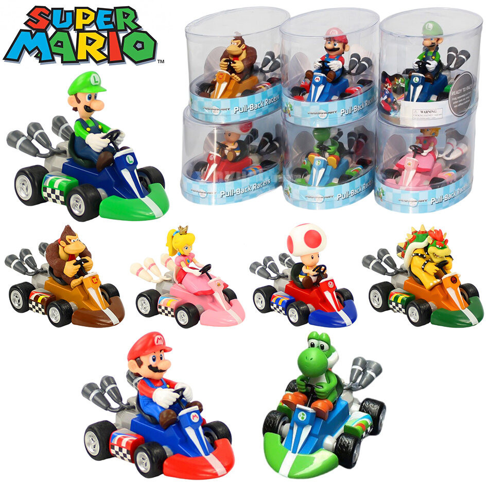 热销 er Mary Series Karting Mario Bros Luigi Yoshi Dkey Kg Acti รูปของเล่นดึงกลับรถ 12.5*8*9 ซม.พร้อมก