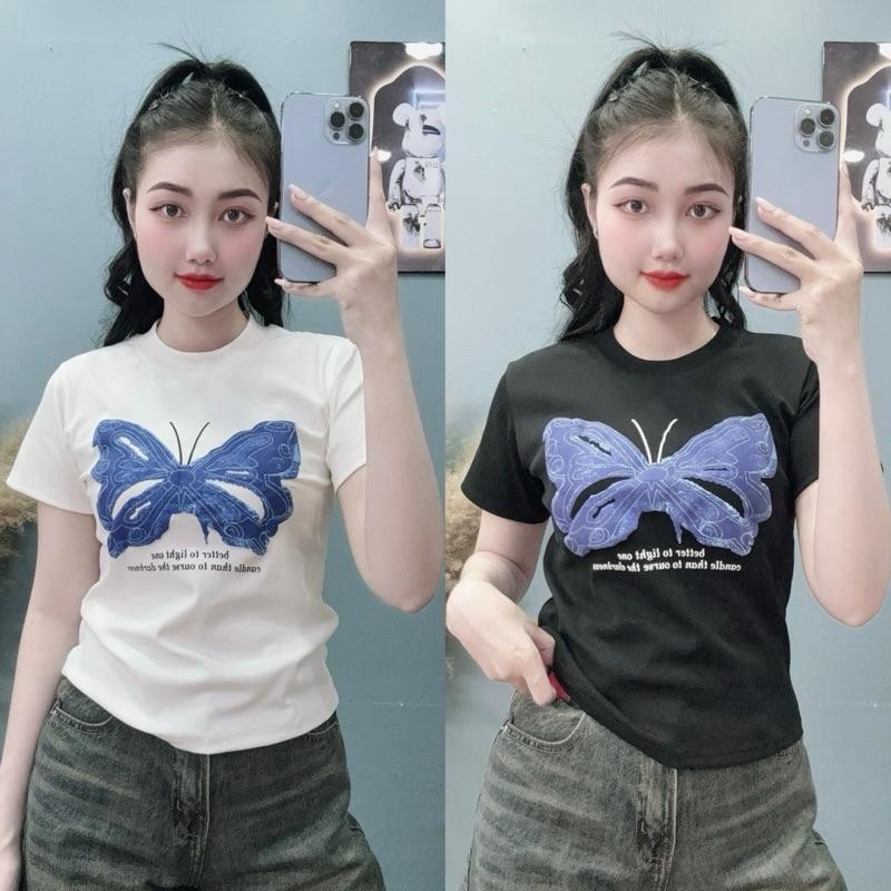 เสื้อยืด พิมพ์ลายผีเสื้อ ย้อนยุค แขนสั้น สำหรับผู้ชายและผู้หญิง เทรนด์ฤดูร้อน ทรงสลิมฟิต สไตล์สตรีท ลำลอง