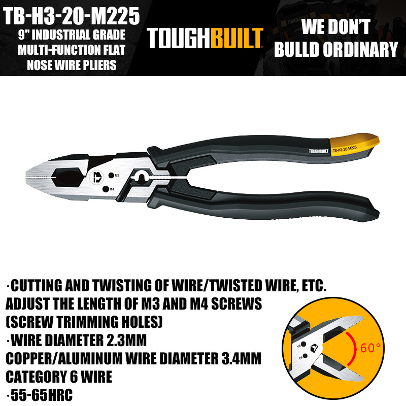 ToughBuilt TB-H3-20-M225 9 "เกรดอุตสาหกรรม Multi-Function คีมจมูกแบนเครื่องมือมือ