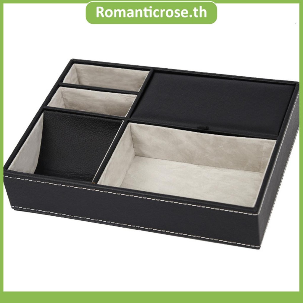 ถาด Valet ผู้ชาย 5 ช่อง Decent Valet ถาด Organizer หนัง Faux Nightstand Organizer Valet Dresser กล่อ