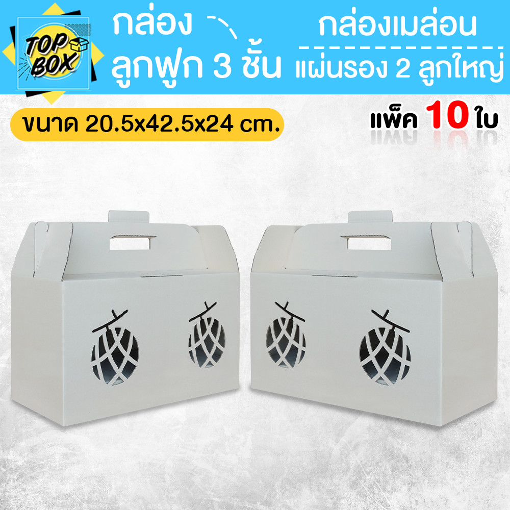 กล่องลูกฟูก 3 ชั้น 20.50x42.50x24.00cm (กล่องเมล่อน+แผ่นรอง 2 ลูกใหญ่) (แพ็ค 10)