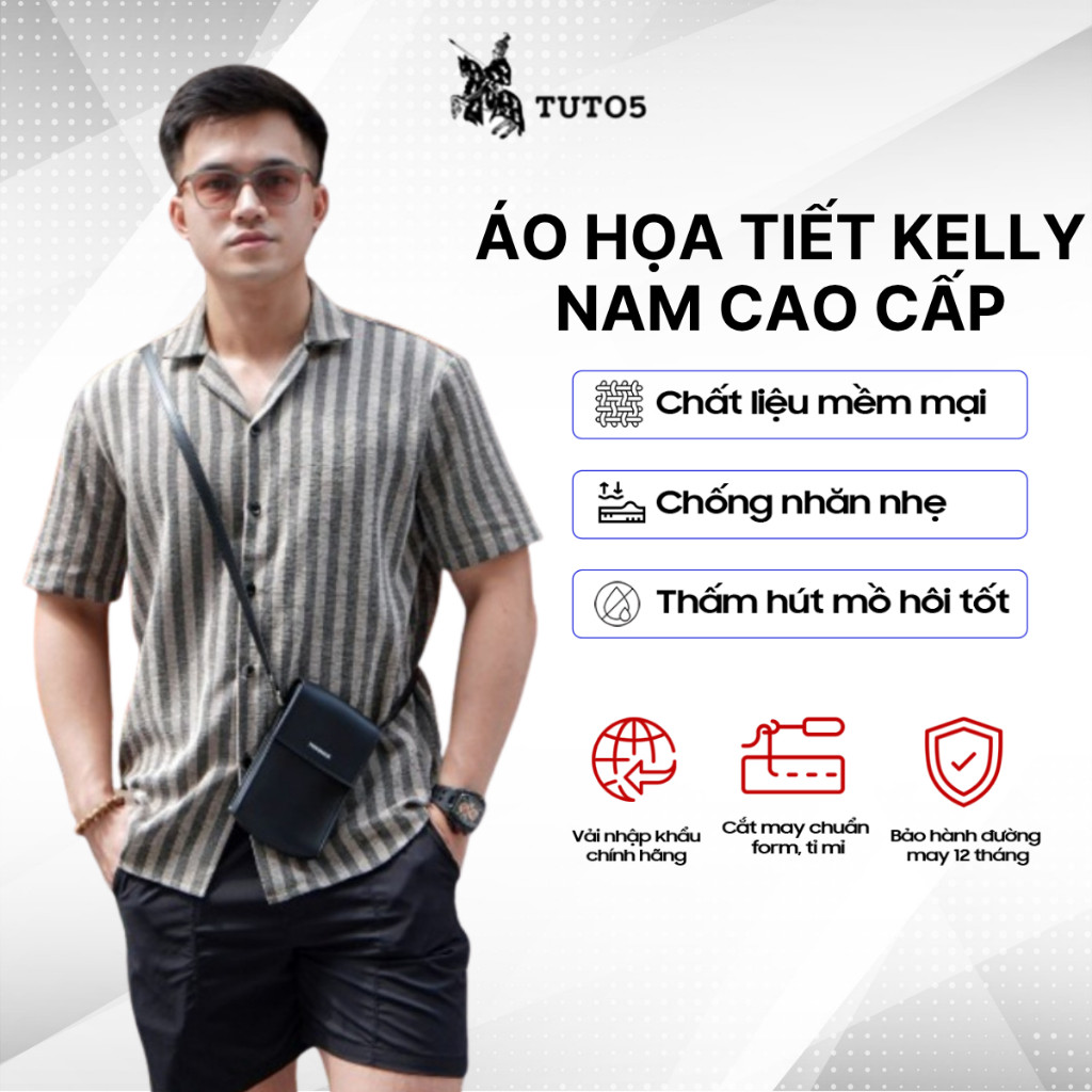 เสื้อเชิ้ตผู้ชายลาย Kelly TUTO5 Menswear SMD04 - เสื้อเชิ้ตแขนสั้นคอปกเสื้อกั๊ก เท่ห์ ใส่สบาย