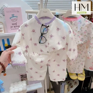 ใหม่ ชุดนอนเด็ก เสื้อแขนยาวกางเกงขายาว ชุดลำลองเด็ก กระดุมหน้า ผ้าบางเบา ใส่สบาย
