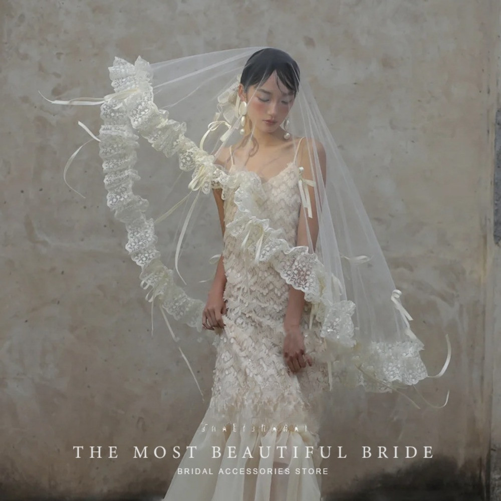 ใหม่ชุดเจ้าสาวภาษาฝรั่งเศสคํา Veil - ลูกไม้ Trim Boho Vintage Headpiece, Fairy-Tale ชุดแต่งงาน High-End Elegant อุปกรณ์เสริม