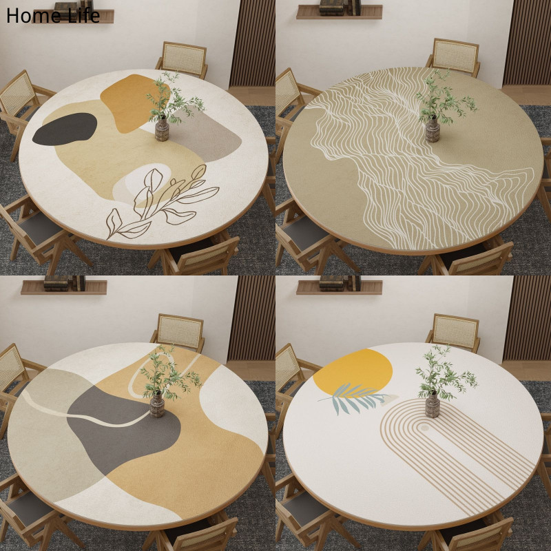 แผ่นรองโต๊ะหนังทรงกลมสไตล์โมเดิร์นไม่มีล้างกันน้ําและกันน้ํามันผ้าปูโต๊ะทรงกลมในครัวเรือน