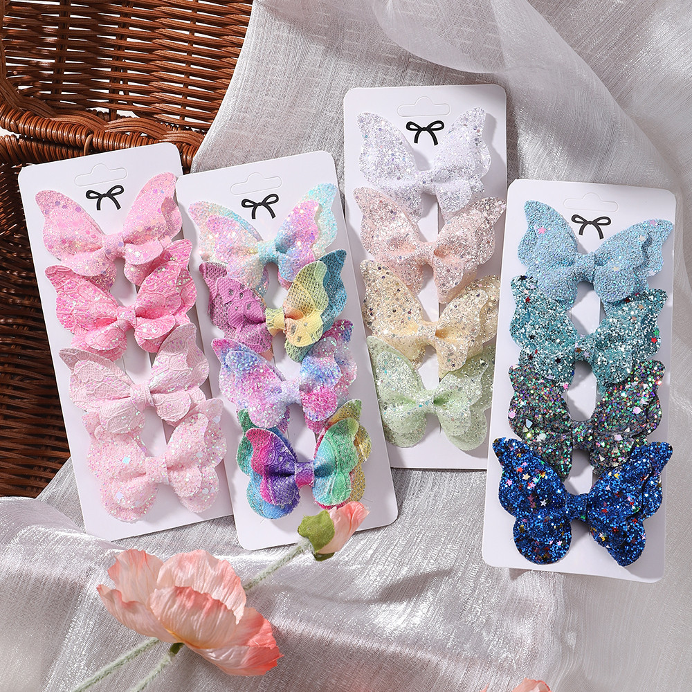 4 ชิ้นสาวน่ารักเลื่อมคู่ผีเสื้อคลิปผมชุดผีเสื้อ Hairpins Headwear ตกแต่ง Hairgrip เด็กคลิปผมสําหรับเด็ก