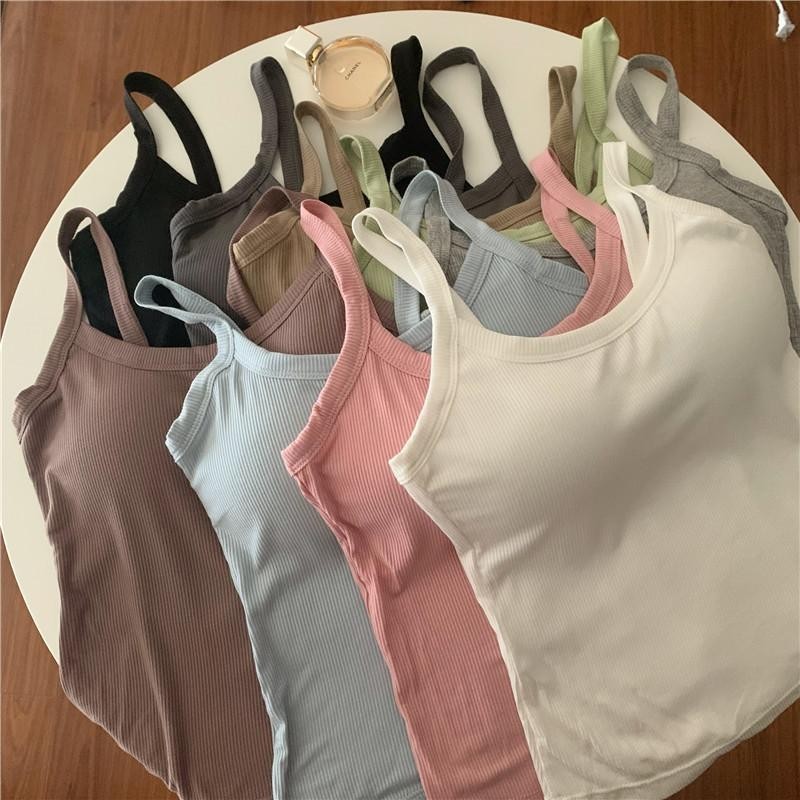 MIMI&DIDI#เสื้อสายเดี่ยวทรงเข้ารูปมีบราในตัว ไม่ต้องใส่เสื้อใน ผ้านิ่มๆใส่สบาย Built-in Bra camisole#X6604