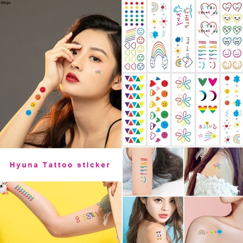 สติกเกอร์รอยสักแฟชั่น ลายหมี หัวใจน่ารัก สีรุ้ง หลากสี 30 ชิ้น-oo