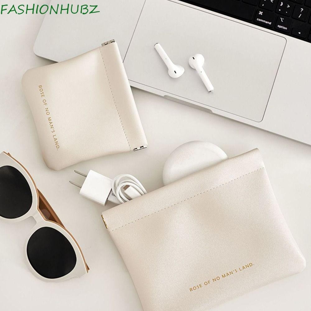 Fashionhubz กระเป๋าฤดูใบไม้ผลิขนาดเล็ก Jewerly ถุงบรรจุหวานแบบพกพา PU หนัง Self-closing กันน้ําพีชถุงเงิน Small Item Bag Data Line Storage Bag