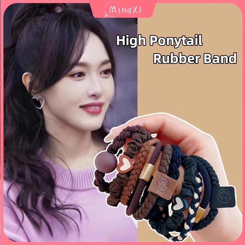 5 ชิ้น/เซ็ต Simple Heart-shaped Scrunchies ผู้หญิงยืดหยุ่นสูงยางรัดผมเชือกอุปกรณ์เสริมผม