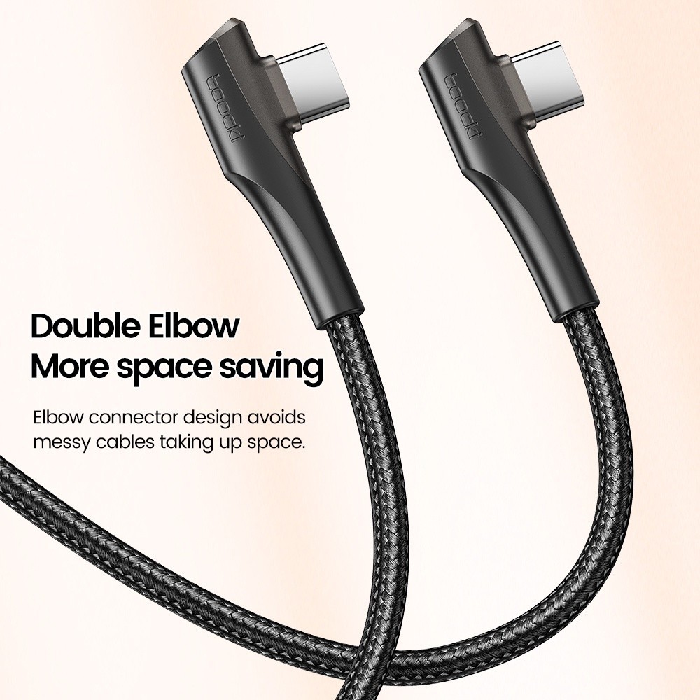 5a 100W ข้อศอกคู่ USB Type C ถึง Type C สายเคเบิล Fast Charge Type C สายเคเบิลข้อมูล