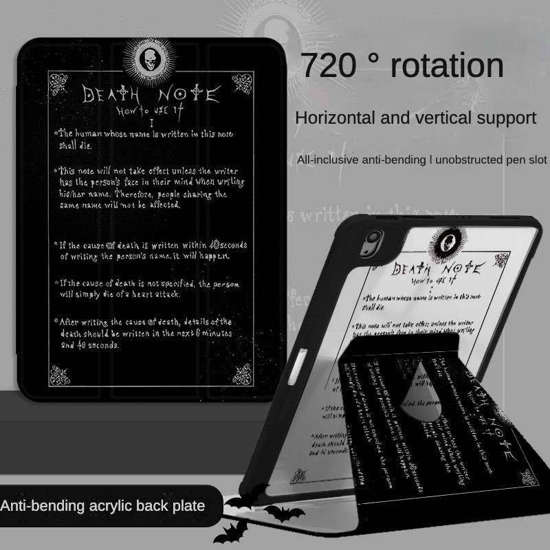 เคส Ipad 360 ° Rotationretro Dark Note พร้อมที่วางปากกาเหมาะสําหรับอะคริลิค iPad Air6 Gen7/8/9 10.2 Gen5/6 9.7 Air4 Air5 10.9 Pro11 Gen10