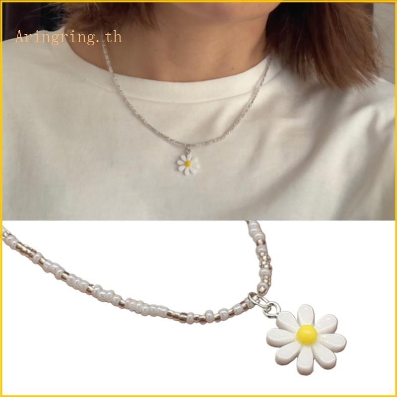 Arin สีสันเมล็ดลูกปัด Daisy ดอกไม้สร้อยคอ Choker Ajustable Chain Clavicle สําหรับผู้หญิงสาวน่ารัก Handmade Boho Jewe