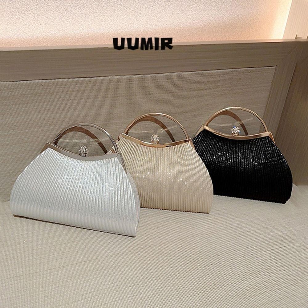 UUMIR กระเป๋าสะพายไหล่,กระเป๋าราตรีโซ่ผ้าไหมสดใสสีทอง,กระเป๋าถือแฟชั่นงานแต่งงาน
