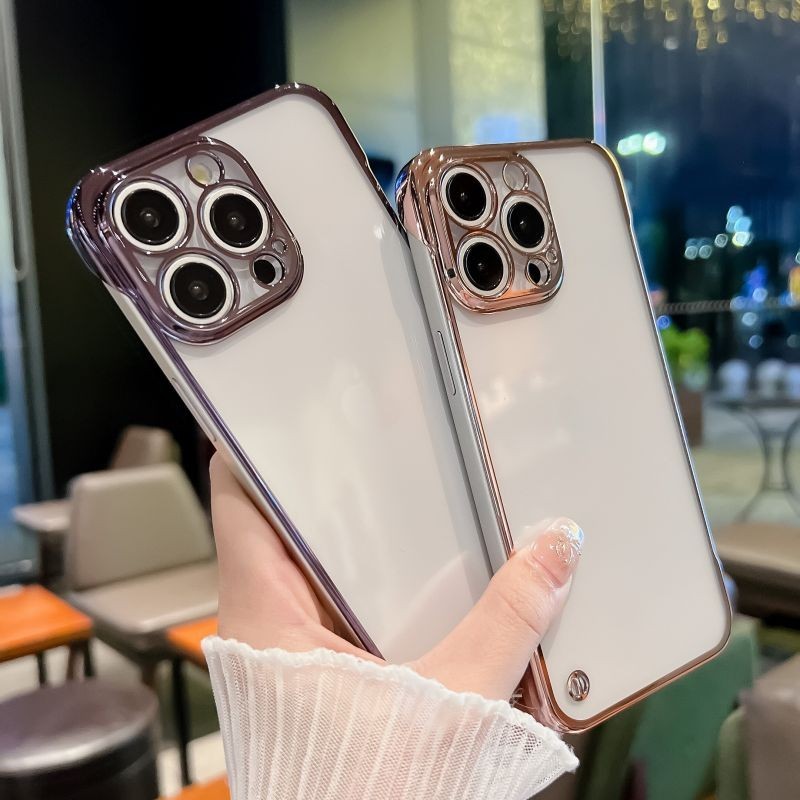 Oppo Reno 12 11 10 8T 7 5 Pro A76 A96 A5 A9 2020 Realm 9i GT2 หรูหราชุบโปร่งใสไม่มีชายแดนปกหลังเคสโทรศัพท์แข็งปลอก