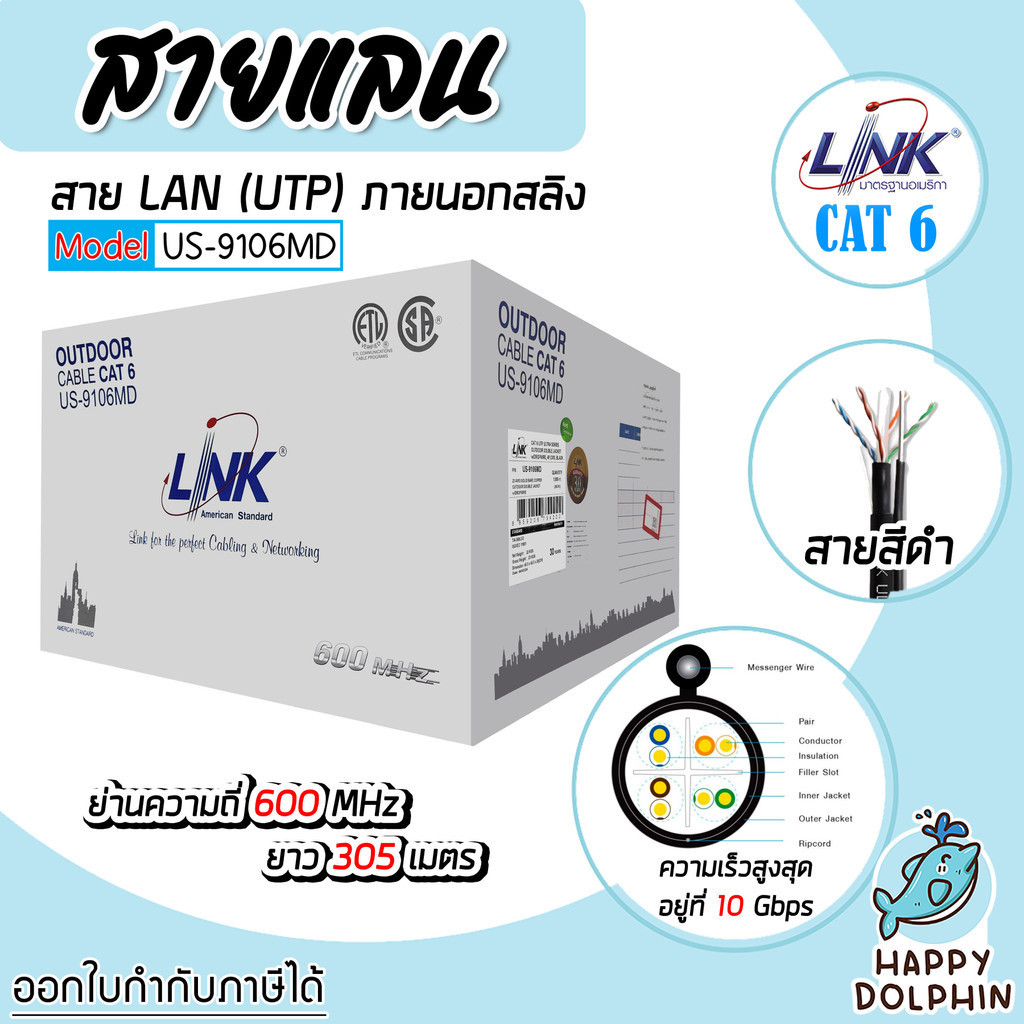 สายแลน CAT6  (ภายนอกสลิง) รหัส #US-9106MD  ประสิทธิภาพสูง มาตรฐาน UTP