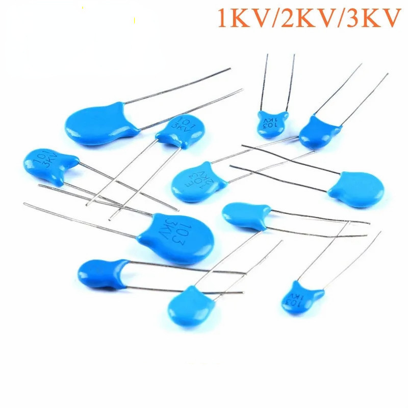 ตัวเก็บประจุพอร์ซเลนแรงดันสูง 1KV 2KV 3KV 101 102 103 221 222 223 471 472K 220PF In-Line Capacitor B