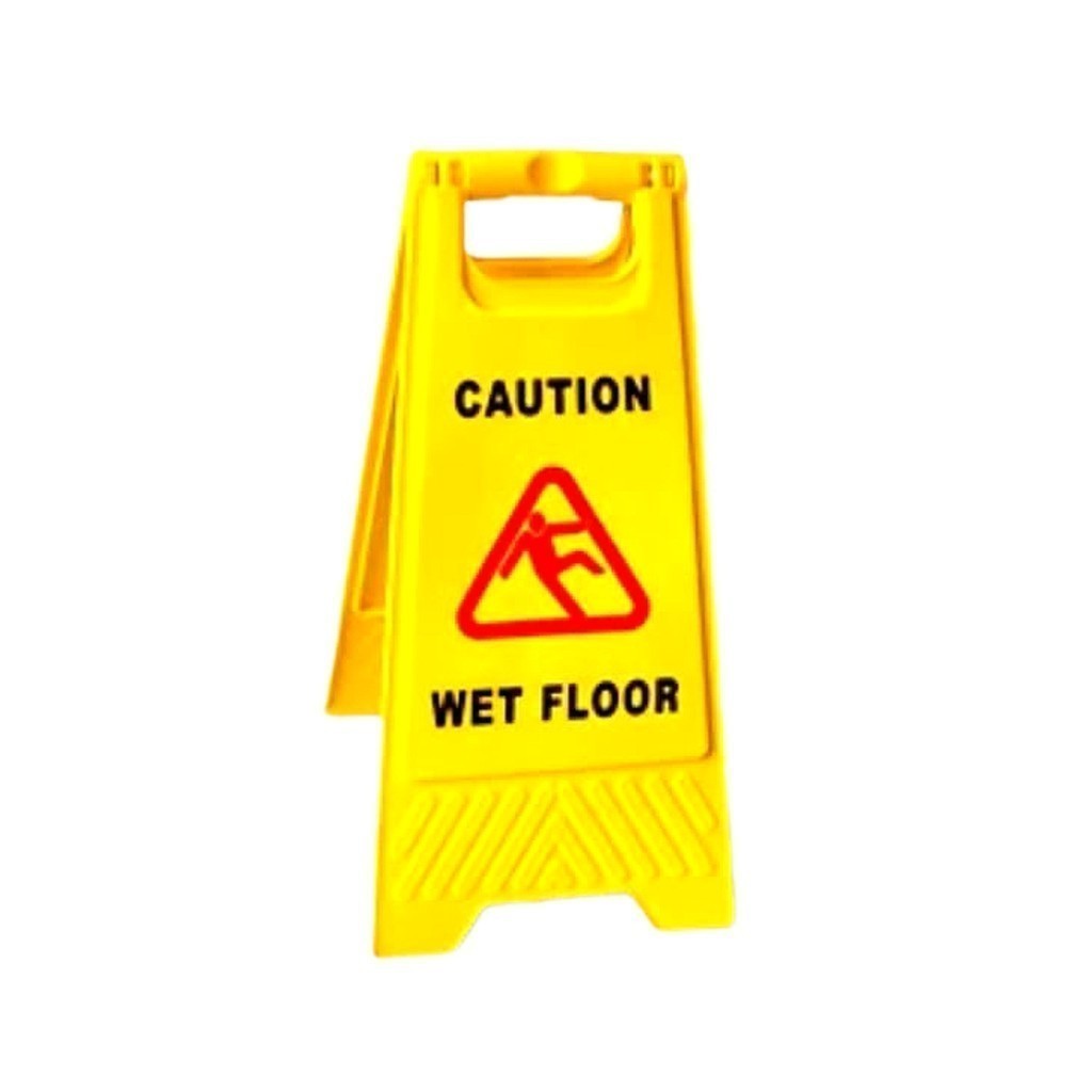 A Shaped Super Vibrant สีเหลืองสองด้านพับได้ Caution Wet Floor Sign Super ทนทาน