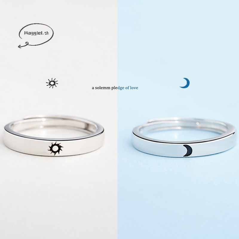 Maggiel แฟชั่นเปิดปรับ Sun Moon แหวนคู่สําหรับของขวัญวันครบรอบแต่งงาน TH
