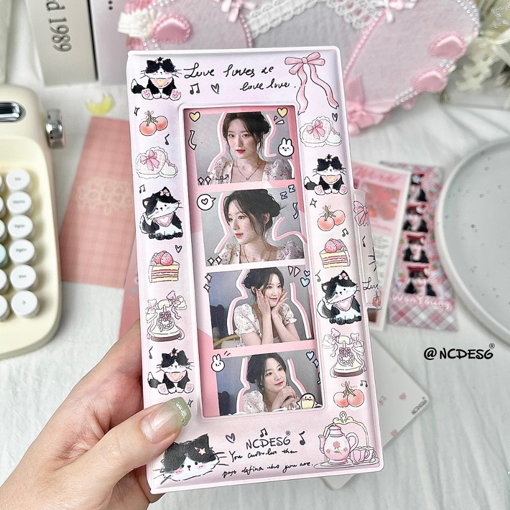 น่ารักชีวิตภาพสี่ตารางป้องกันหนังสือแถบอัลบั้มไอดอลโฟโต้การ์ดรวบรวมหนังสือสีชมพูแมวเก็บหนังสือฟิล์มการ์ดภาพ