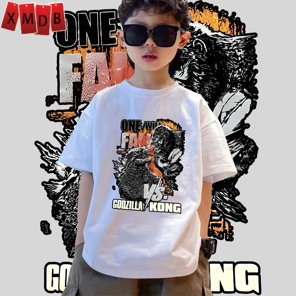 【พร้อมส่ง】เสื้อยืด เสื้อเด็ก The Godzilla ขาว t shirt  ผ้าคอตตอน ไม่หด 100-150cm T44