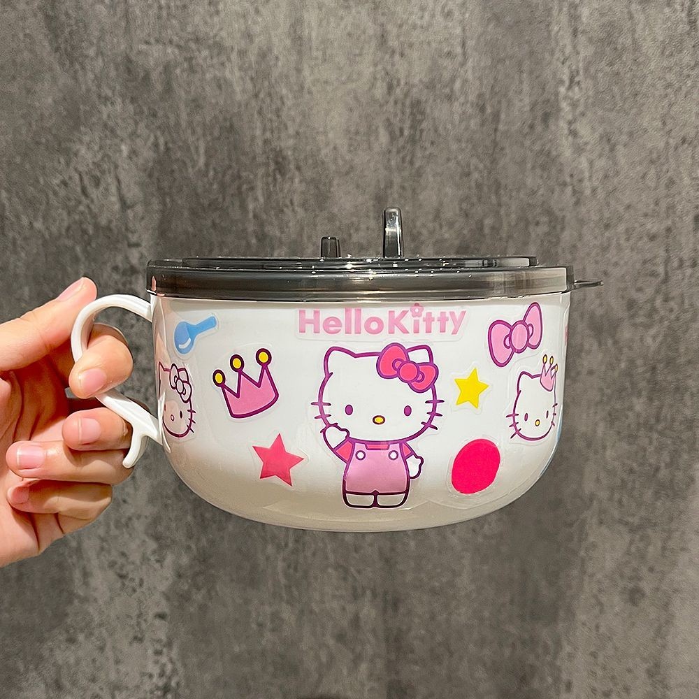 [Hot Sale]Good-looking Cartoon Stainless Steel Instant Noodle BowlhellokittyHigh Temperature Resista