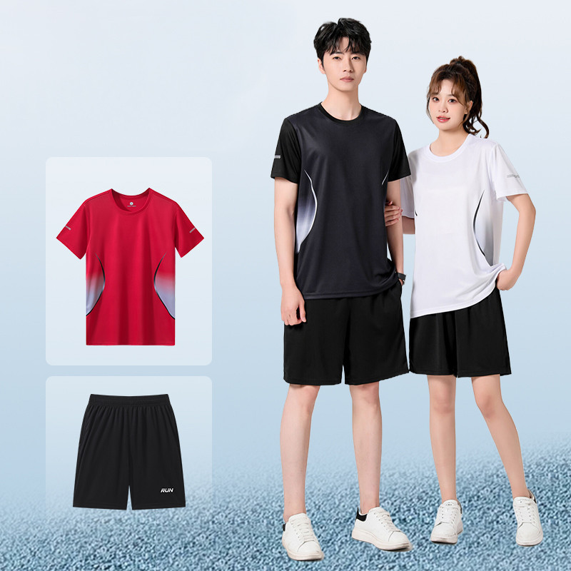 mvp sport สูททูพีซผู้ชาย ชุดสีไล่ระดับสี กางเกงขาสั้น + เสื้อเชิ้ตแขนสั้น เสื้อผ้ากีฬาผู้ชาย กระเป๋าด้านข้าง