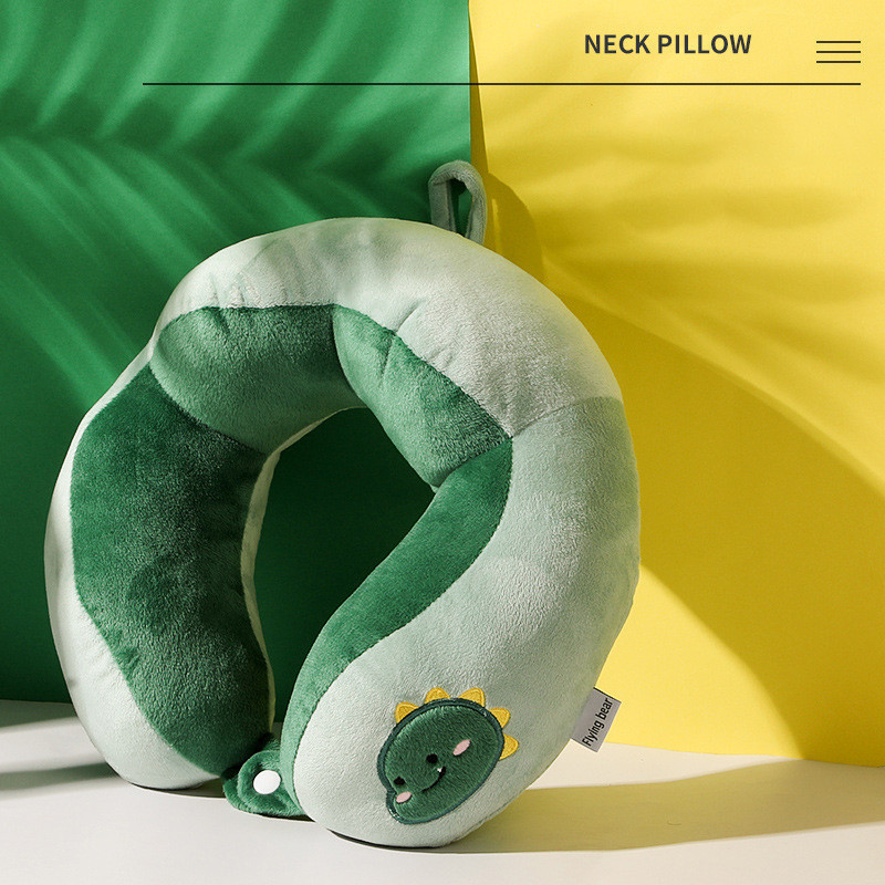 Mousoon Hump หมอนรองคอรูปตัว U สีเขียวไดโนเสาร์เย็บปักถักร้อย Travel Car Office Nap หมอน