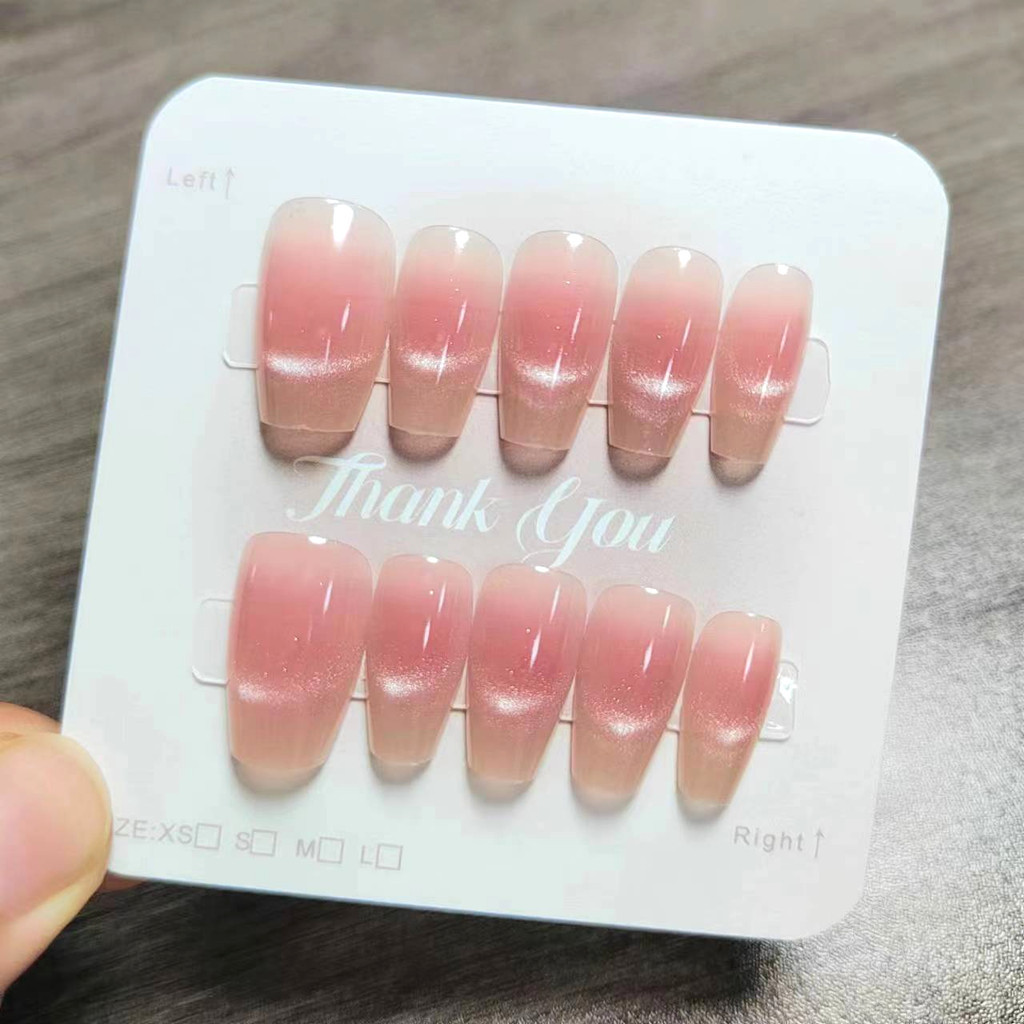 10pcs Cat Eye Handmade กดบนเล็บเล็บปลอมพร้อมสติกเกอร์กาว M117