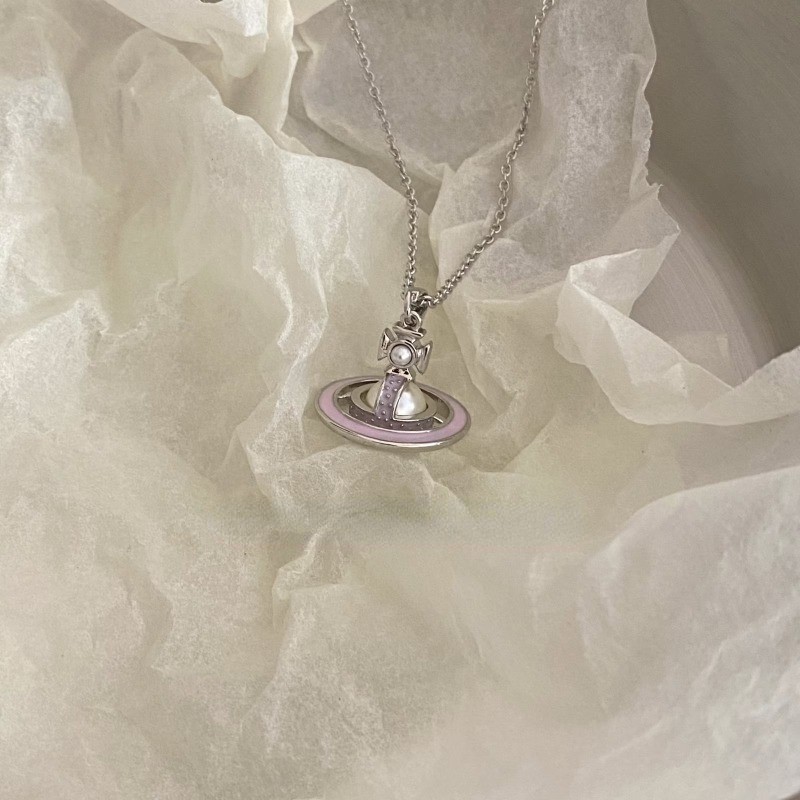 Yumi Bobo Planet Saturn Necklace for Girls, New, Unique, Gentle, Pink Purple Ins, Simple, Exquisite, Three Dimensional Retro Pearl Necklace