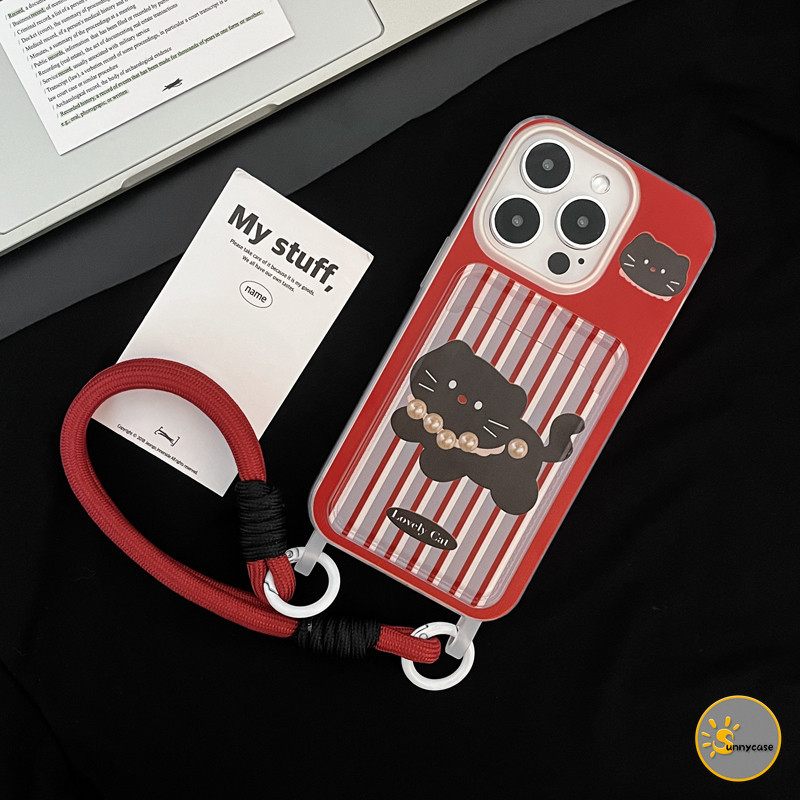 ที่ใส่บัตรพร้อมสายคล้อง เคสรูปแมวน่ารัก เข้ากันได้กับ IPhone XR 7Plus 13 11 15 14 12 Pro Max X 15 14 12 11 Pro XS Max SE