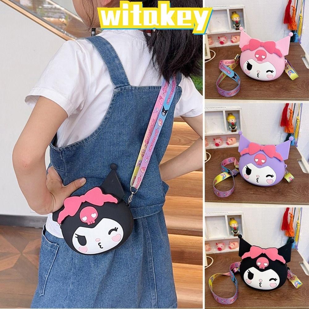 Witakey กระเป๋าใส่เหรียญ,กระเป๋าถือมินิกระเป๋าสตางค์ Kawaii กระเป๋าสะพายข้าง,แฟชั่นน่ารักซิลิโคนการ์ตูน Kuromi Sanrio กระเป๋าสะพายสําหรับเด็กหญิง