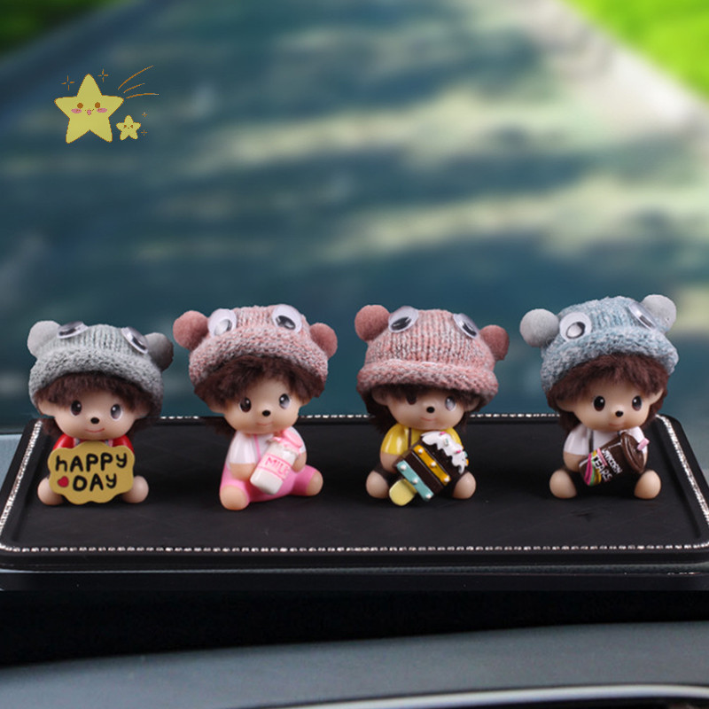 [JBTH] อุปกรณ์ตกแต่งรถยนต์น่ารักการ์ตูน Monchichi ตุ๊กตารูปตุ๊กตาเครื่องประดับ Auto ภายใน Dashboard Decration สําหรับสาวของขวัญ [JB]
