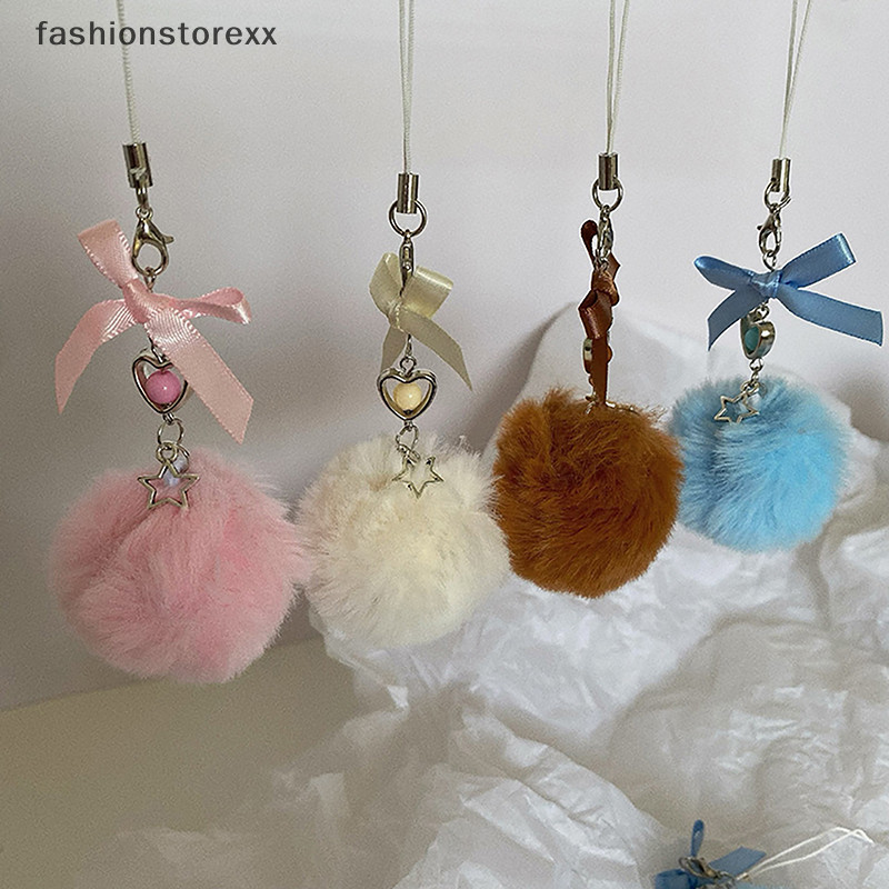 [ADP]สร้อยคอโทรศัพท์มือถือแฟชั่น Feather Ball พร้อมโบว์ พวงกุญแจจี้น่ารักและหวาน vvn