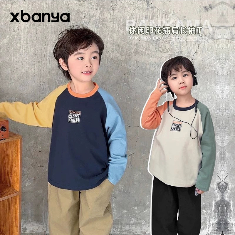 ชาย Raglan เสื้อยืดแขนยาวฤดูใบไม้ร่วงฤดูใบไม้ผลิฤดูใบไม้ร่วงสไตล์เด็กทารกเสื้อผ้าเด็กทารกเสื้อเด็ก Bottoming เสื้อฤดูใบไม้ร่วง X4268