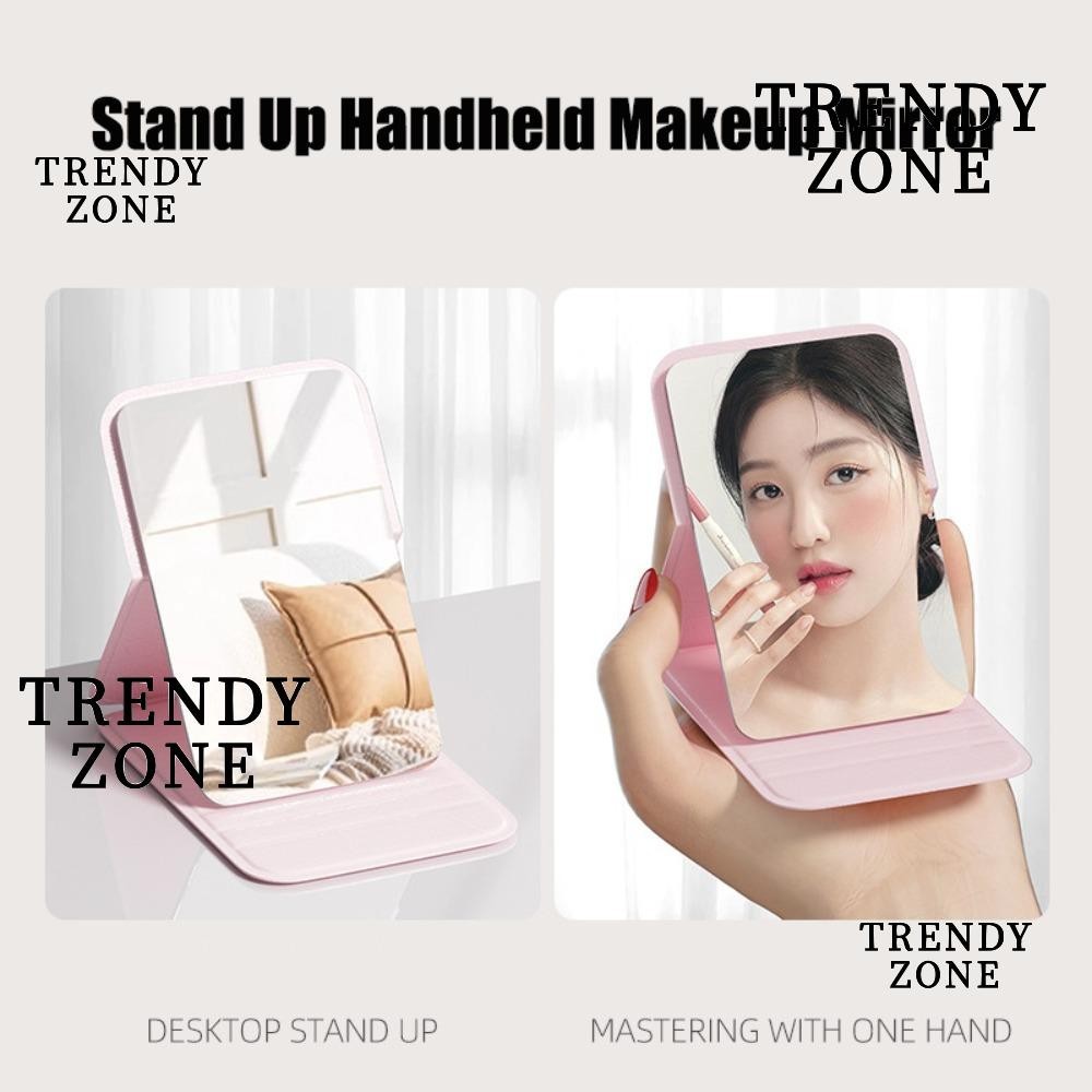Trendyzone กระจกแต่งหน้ามือถือ, กระจกตั้งโต๊ะขนาดเล็กแบบพกพาเรียบง่าย, แฟชั่นขนาดเล็กเกาหลี Stand Up พ็อกเก็ตพับกระจกแต่งหน้า Skincare