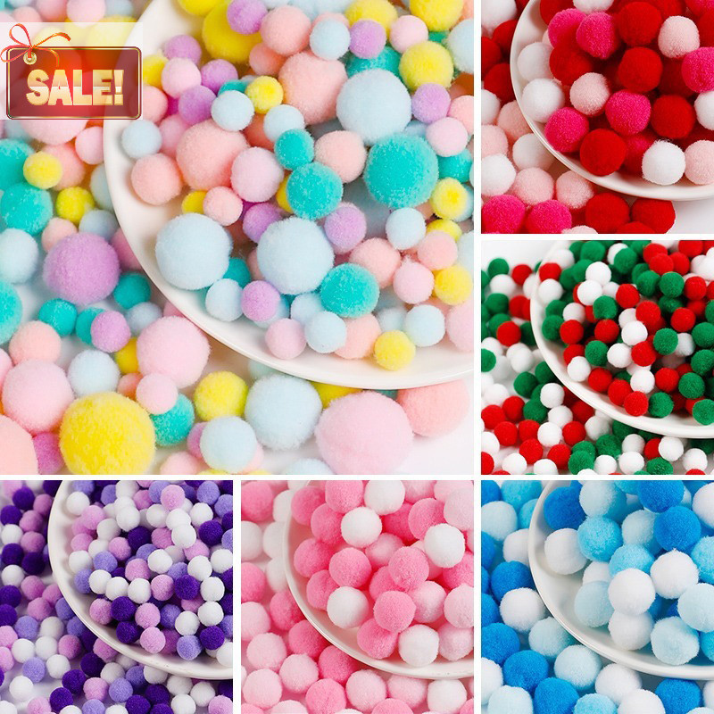 Bl 130PCS งานแต่งงานตกแต่งกาวบนผ้าอุปกรณ์เสริม Macaron Pompom Fur Balls 1 ซม.ถึง 3 ซม.Popones DIY Soft Pom Poms Craft A