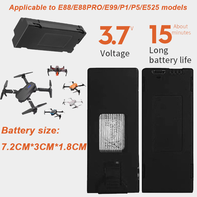 E88 Drone แบตเตอรี่ E88 E99 P5 P8 แบตเตอรี่ลิเธียมความจุขนาดใหญ่ 3.7v รีโมทคอนโทรลเครื่องบินอุปกรณ์เสริม