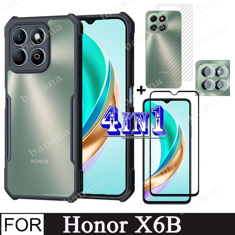 4 In 1 Honor X6b เคสโทรศัพท์กันกระแทกสําหรับ Honor X7b X8b 90 Lite เลนส์กล้องกระจกป้องกันหน้าจอและความเป็นส่วนตัวเซรามิคเมมเบรนและฟิล์มด้านหลัง