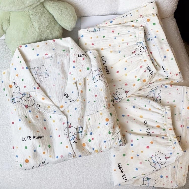 ขายร้อน! F & X ชุดนอนน่ารักชุดนอนผ้าฝ้ายสามชิ้นสำหรับผู้หญิงฤดูร้อนลายการ์ตูนน่ารักบางแขนสั้นลายเมฆผ้าฝ้ายหมีสามารถสวมใส่ออกไปข้างนอกได้