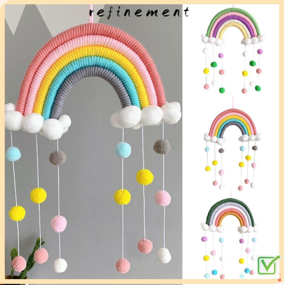 Refinement โมบายแขวนตกแต่งผนัง|Pompom พรมปูพื้น ลายก้อนเมฆ สีรุ้ง แฮนด์เมด สําหรับตกแต่งบ้าน DIY