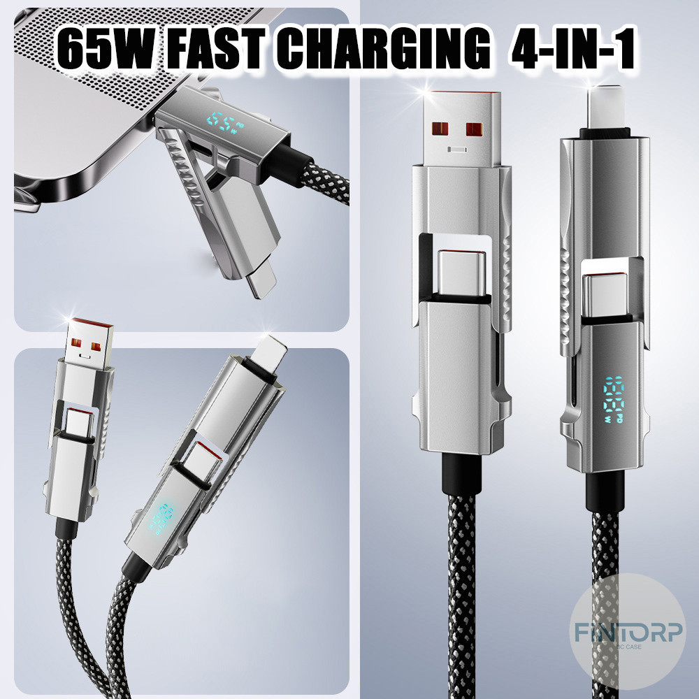 1.2m สายชาร์จ ชาร์จไว PD 65W สายชาต USB Type C หน้าจอดิจิทัล 4 IN 1 Data Charging Cable
