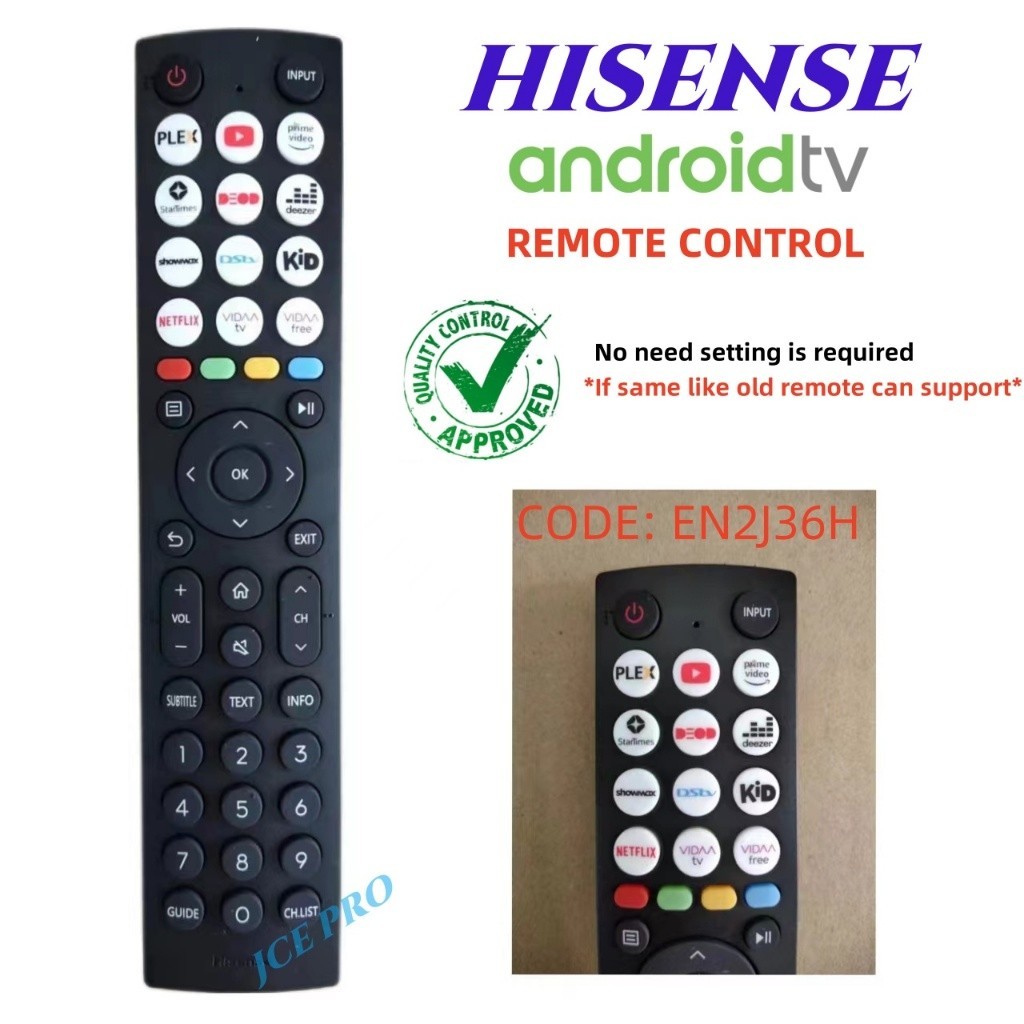 EN2J36H Hisense Android TV รีโมทคอนโทรล (ไม่มีฟังก์ชั่นเสียง) 50E77HQ 55E77HQ 55E7HQ 55U8HQ 65U7HQ 6