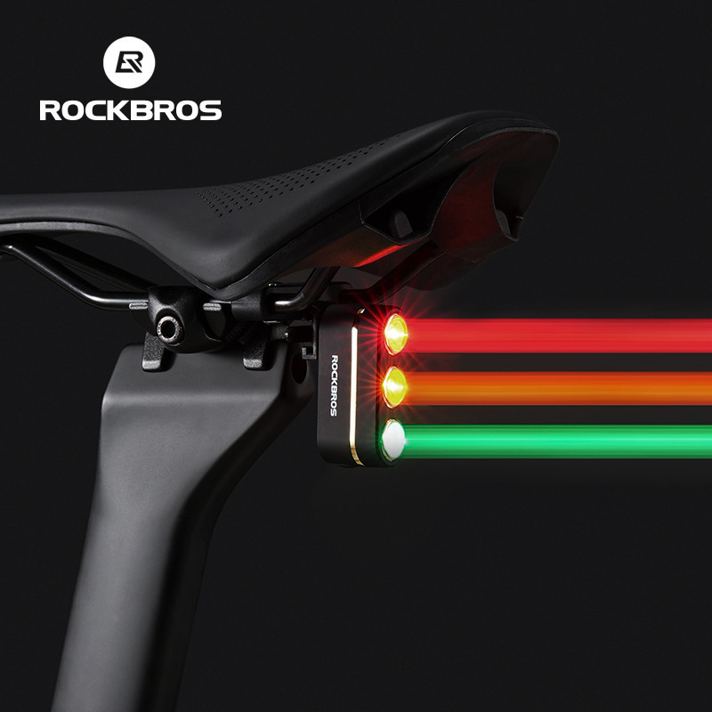 【TH Delivery】Rockbros ไฟท้ายจักรยาน 3 สี พร้อมเซ็นเซอร์เบรก ใช้งานได้ 50 ชั่วโมง ระบบสั่น cảm ứng ไฟท้ายสำหรับจักรยานเสือภูเขา จักรยานถนน อุปกรณ์ความปลอดภัยสำหรับขี่กลางคืน