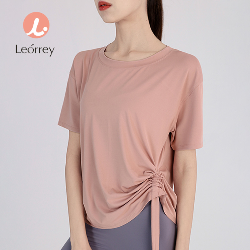 Leorrey-เสื้อโยคะแขนสั้นเสื้อยืดแห้งเร็วฟิตเนสหลวม