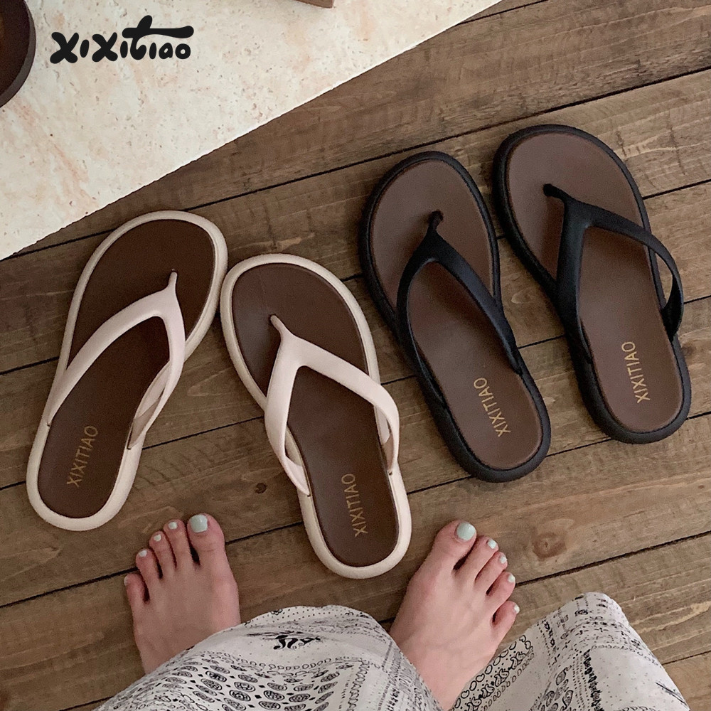 Xixtiao Flip-Flops สไตล์เกาหลีสไตล์เรียบง่ายสุภาพสตรีการจับคู่สีสไตล์นางฟ้า